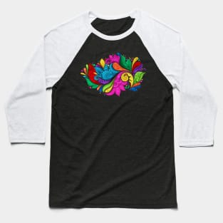 Paisley Garden Indian Style Print on Black Baseball T-Shirt